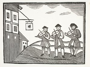Three Fidlers in Thames Street, som spillede en brudgom om morgenen, som ikke gav dem noget at drikke, illustration fra Chap-books of the Eighteenth Century af John Ashton, pub. 1882 af English School