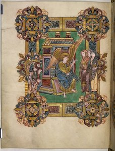 Three Maries at the Sepulchre, fra The Benedictional of St Æthelwold, c.963-984 (blæk & guld på pergament) af English School