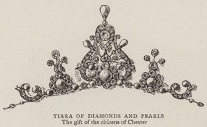 Tiara af diamanter og perler (gravering) af English School