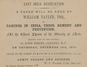 Billet til et foredrag af William Tayler fra East India Association af English School