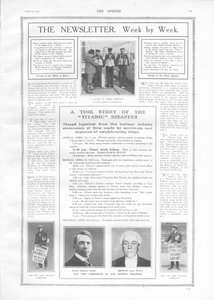 Tidslinje for begivenheder og artikler om Titanics forlis, fra The Sphere, 27. april 1912 af English School
