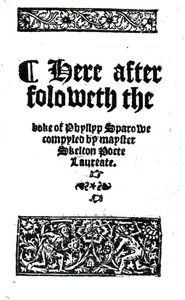 Titelside til The Boke of Phyllyp Sparowe af John Skelton, udgivet ca. 1550 (trykt papir) af English School