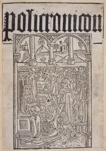 Titelblad fra Polychronicon af Ranulf Higden (d.1364) trykt af Wynkyn de Worde, 1495 af English School