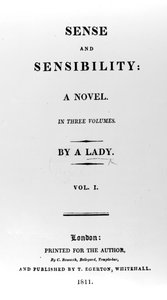 Titelside til Sense and Sensibility af Jane Austen, første udgave, 1811 af English School