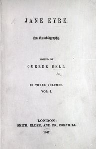 Titelside til den første udgave af Jane Eyre af Charlotte Bronte, 1847 (tryk) af English School