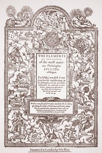 Titelside for tidlig oversættelse af Euklids elementer, trykt af John Day, London, 1570-71 af English School