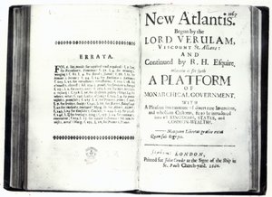 Titelsider til Francis Bacons New Atlantis, udgave udgivet i 1660 (print) af English School