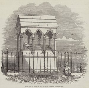 Grace Darlings grav i Bamborough Churchyard (gravering) af English School