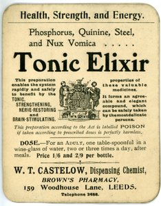 Tonic Elixir etiket, tidlig (litho) af English School
