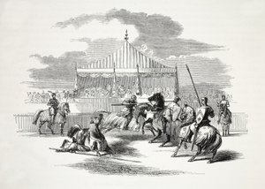 Turnering på Nevyn, i Caernarvonshire, pub. 1800-tallet (stålgravering) af English School