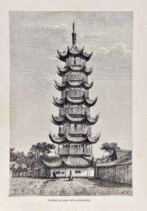 Tower of Long Hua, Shanghai, illustration fra The Universal Geography, the Earth and its indbyggere, udgivet 1878 af English School