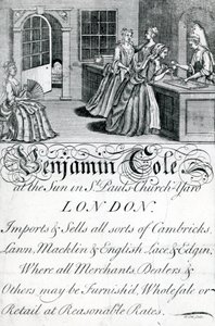 Trade Card, Benjamin Cole, London-handler (gravering) af English School