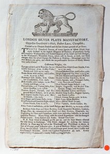 Handelskort for London Silver Plate Manufactory, 1788 af English School