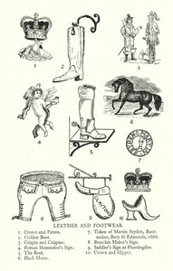 Handelstegn: Læder og fodtøj (litho) af English School