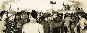 Fagforeningsfolk på et friluftsmøde af English School