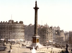 Trafalgar Square, London (håndfarvet foto) af English School
