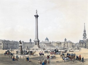 Trafalgar Square med National Gallery og St Martins Church af English School