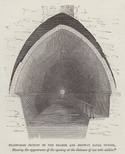 Tværgående sektion af Thames og Medway Canal Tunnel (gravering) af English School