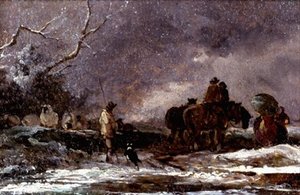 Reisende im Schneesturm