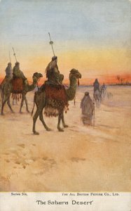 Rejsende i Sahara-ørkenen (farve litho) af English School