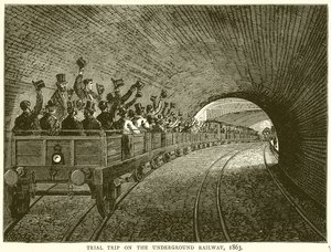 Prøvetur på den underjordiske jernbane, 1863 af English School