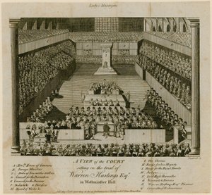 Retssagen mod Warren Hastings i Westminster Hall af English School