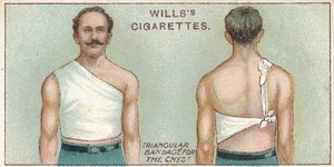 Trekantet bandage til brystet, nr. 37 fra First Aid-serien af Willss Cigarette-kort, 1913 af English School