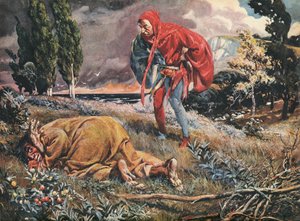 Trinculo finder Caliban af English School
