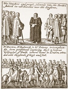 Sand information om begyndelsen og årsagen til alle vores problemer: hvordan udklækket og hvordan forhindret, fra en puritansk pamflet, 1648, illustration fra The Church of England: A History for the People af H.D. af English School
