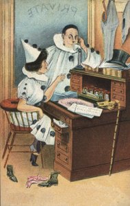 To klovne på et kontor (farve litho) af English School
