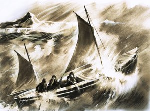 Unbekanntes Boot in einem Sturm