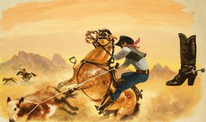 Uidentificeret cowboy roping kvæg af English School