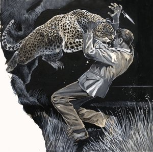 Uidentificeret mand bliver angrebet af en leopard af English School