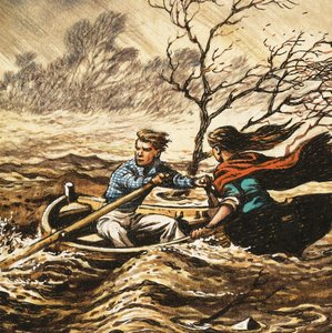 Uidentificeret scene af dreng, der roer pige i storm af English School