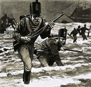 Uidentificerede soldater lander på stranden af English School