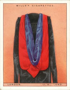 Universitetshætter og -kjoler: London University, Doctor of Laws, LLd, Lond (farvelitografi) af English School