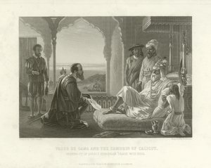 Vasco da Gama og Zamorin fra Calicut, 1498 af English School