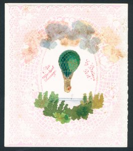 Victoriansk lykønskningskort - et vigtigt budskab med ballonpost (chromolitho) af English School