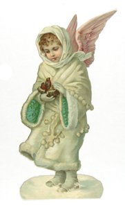 Victoriansk papirrelief af et bevinget barn af English School