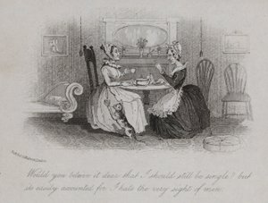 Victoriansk spinster forklarer årsagen til hendes tilbageværende single (gravering) af English School