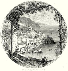 Udsigt fra kapucinerklosteret, Amalfi (kobberstik) af English School