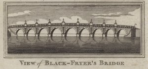 Udsigt over Blackfriars Bridge, London (gravering) af English School
