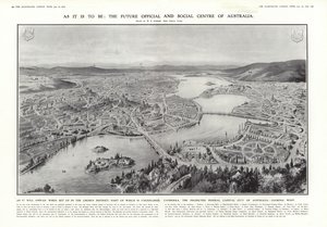 Udsigt over Canberra, den foreslåede føderale hovedstad i Australien, 1913 af English School