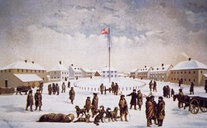 Udsigt over Fort Garry (farve litho) af English School