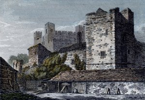 Udsigt over Rochester Castle, Kent. ca. 1830 af English School