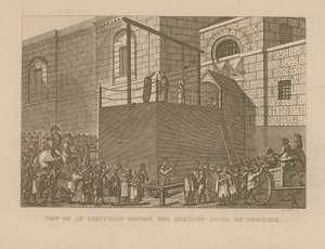 Udsigt over en henrettelse foran debitordøren til Newgate af English School