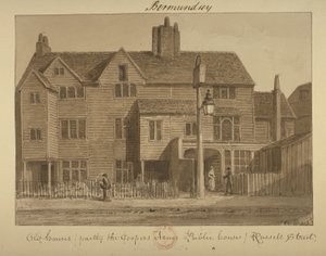 Udsigt over Coopers Arms Inn, Russell Street, 1828 (vask på papir) af English School