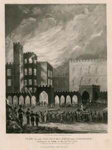 Udsigt over Houses of Lords and Commons, ødelagt af brand den 16. oktober 1834 af English School