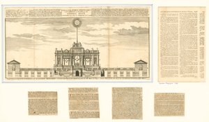 Udsigt over det offentlige fyrværkeri til freden i Aix La Chapelle 1749 af English School