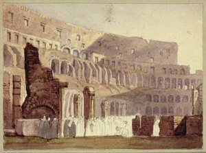 Udsigt over det romerske Colosseum, ca. 1800 (wc og blyant på papir) af English School